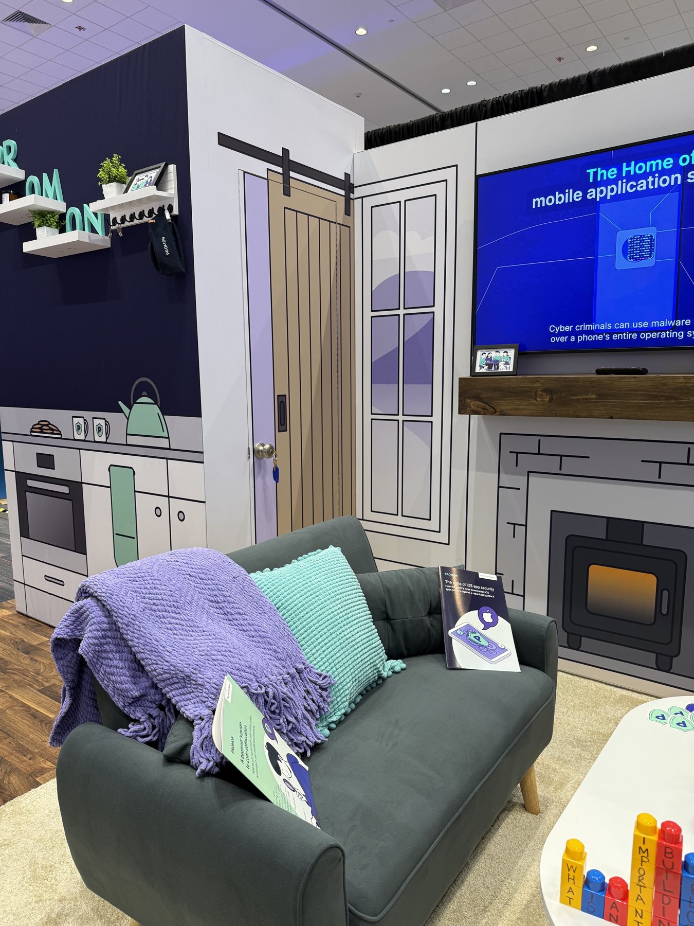 Kitchen, fireplace and sofa
