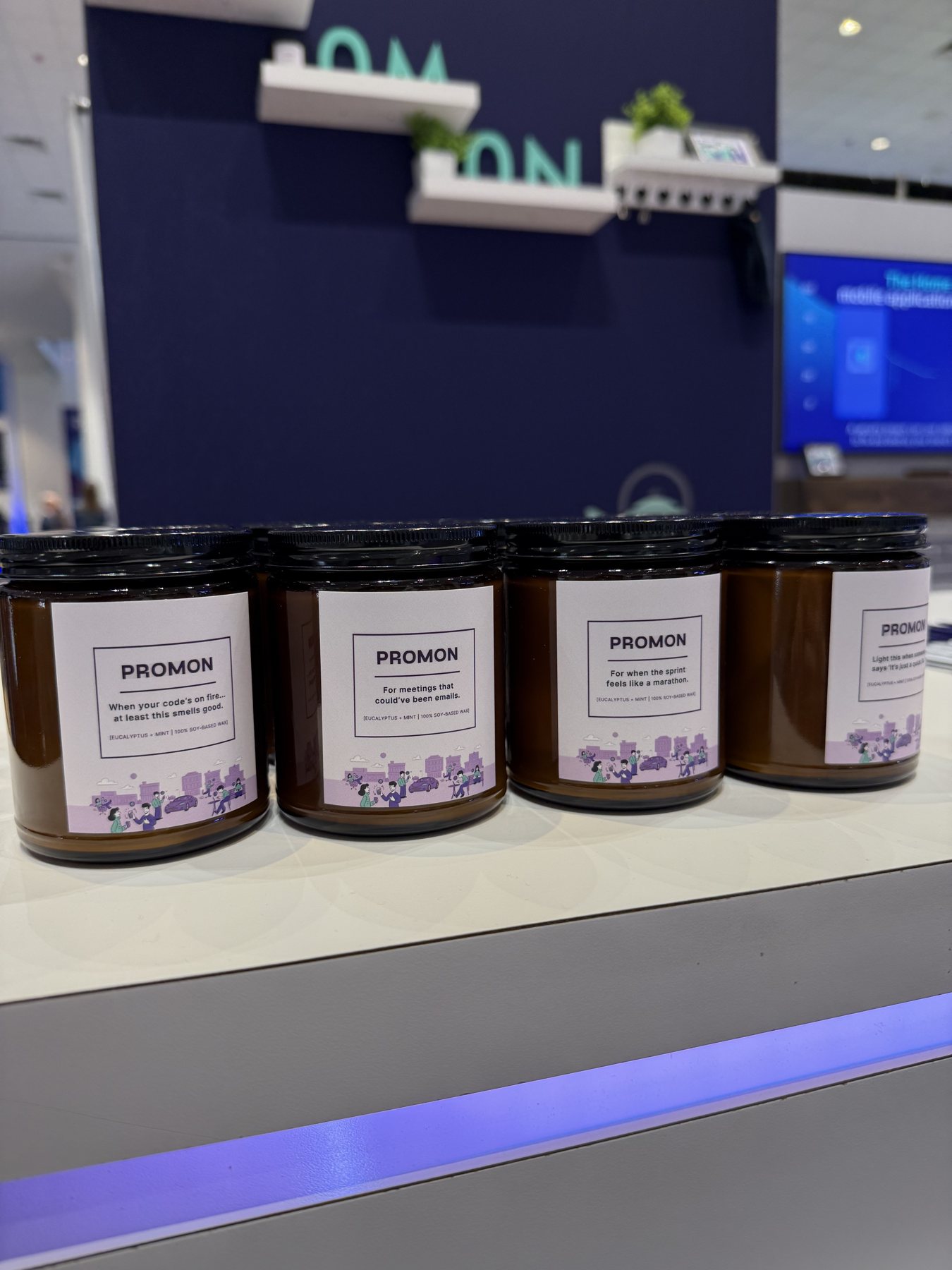 Branded candles on the counter